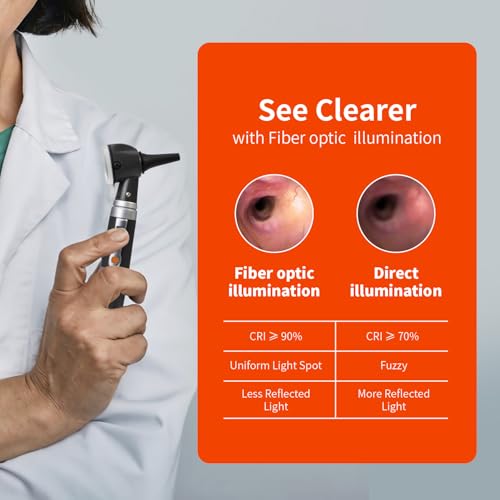 Scian Otoscope - Ear Scope with Light, Fiber Optic Otoscopes with Hard Plastic Case, Pocket Ear Infection Detector for Nurses,Kids,Elders,Home Use (Black) - color: Black
