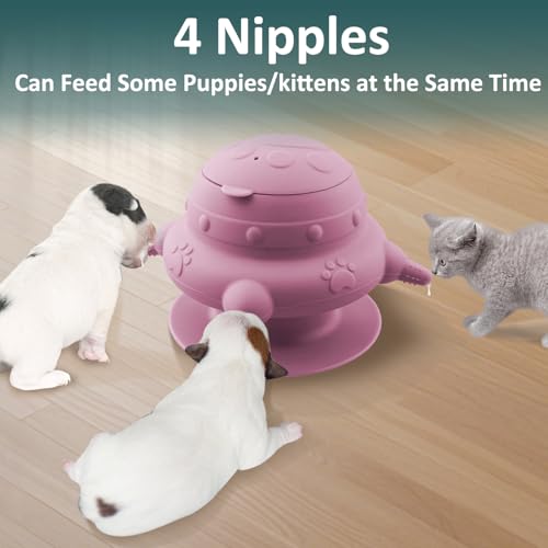 Pet Nursing Kit, Puppy Milk Feeder Bottle, Silicone Feeding Nipple for All Breed of Puppy, Kittens and Other Animals (Pink) - color: Pink