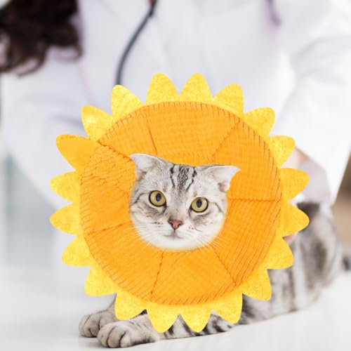 Pet Protective Recovery Collar - Adjustable Sunflower Shape Elizabethan Cat Cone Collar, Cute Soft After Surgery Neck Collar for Small, Medium, Large Cats and Dogs - size: S