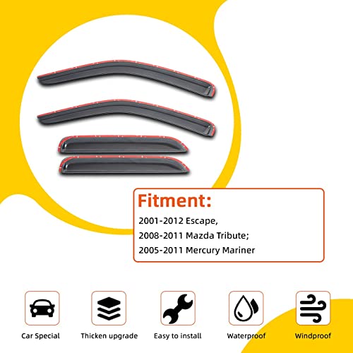 Window Visor Rain Guards for 01-12 Escape 08-11 Tribute 05-11 Mariner | Premium Acrylic Smoke Wind Deflectors Tape-On Outside Mount, Rainproof Sun Protection For Quiet Daily Commute Road Trip - size: 01-12Escape/08-11Tribute/05-11Mariner