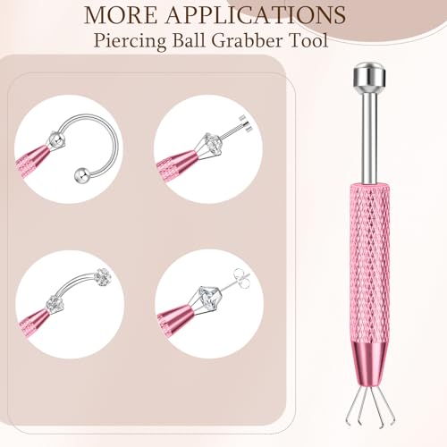 2Pcs Piercing Ball Grabber Tool for Changing Jewelry, Stianless Steel Flat Back Earring Applicator Internally Threaded Push Pin Piercing Grabber Tool - color: Pink-2pcs