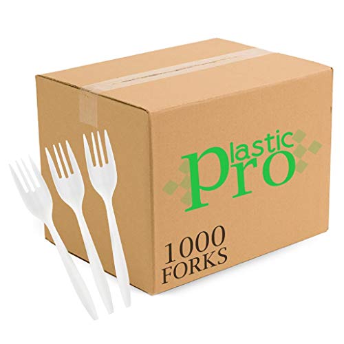 Plasticpro Cutlery Plastic Forks Medium Weight Disposable Silverware (White,1000 Forks) - size: 1000 Forks