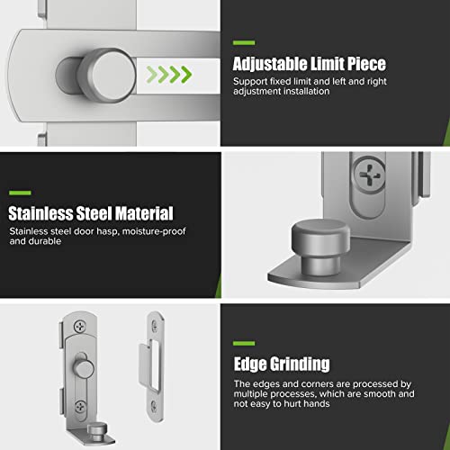 Barn Door Lock, 90 Degree Bifold Flip Door Latch, Silver | Stainless Steel Angle Latch Lock for Barn, Bathroom, Outdoor, Garage - color: Silver