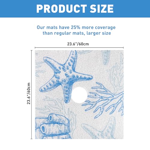 Square Shower Mat Non Slip: 24 x 24 Inch Extra Large Shower Mats with Drain Hole in Middle - PVC Loofah Anti Slip Shower Floor Matt for Inside Shower - color: Blue Starfish, size: 24" x 24" (Square)