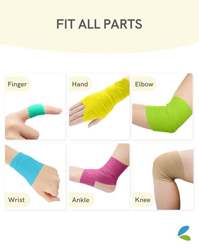 FriCARE Self Adhesive Bandage Wrap, Medical Tape in First Aid Kit, Fresh | Elastic Cohesive Bandages for Sports/Vet/Wrist Ankle Wounds, 2 Inches X 5 Yards, Latex-free 6 Rolls - color: 6 Fresh Color