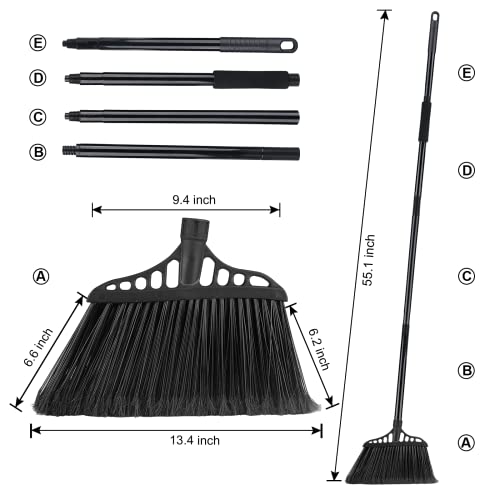 3-Pack Heavy Duty Broom, Commercial Broom with 55" Long Handle Outdoor Indoor, Industrial Brooms for Sweeping Garage Concrete Courtyard Patio Home Kitchen Office - All Black - color: Total Black