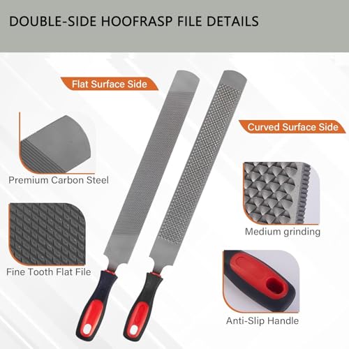 T12 Carbon Steel Horse Hoof Rasp - 8", 14" Professional Farrier Tool with Non-Slip Rubber Handle for Horse/Goat/Cow/Donkey/Animal Hooves (14 inch) - color: 14 inch