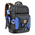 Tool Bag Backpack, 75 Pockets & Loops Heavy Duty Tools Organizer Bags/HVAC Tool Carrier for Eelectrician/Construction Work with Molded Base and Combination Lock, Large - Blue - color: Blue