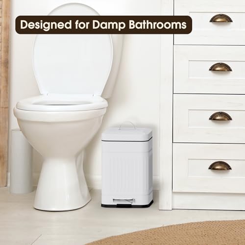 CEROELDA Small Trash Can with Lid-5L/1.3 Gal, Stainless Steel Outdoor Dog Poop Garbage Can-Farmhouse Retro Metal Waste Bin w/Step Pedal for Bathroom Bedroom Office-Soft Close-White - color: White