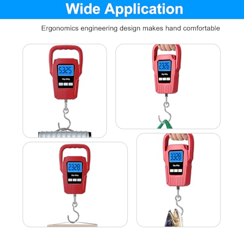 Digital Fish Scale Hanging Scale Fishing Scale,110lb/50kg Luggage Scale,Upgrade Large Handle & Backlit LCD Display, Electronic Balance Digital Fishing Postal Scale, Red, Fishing Gifts for Men - color: Red