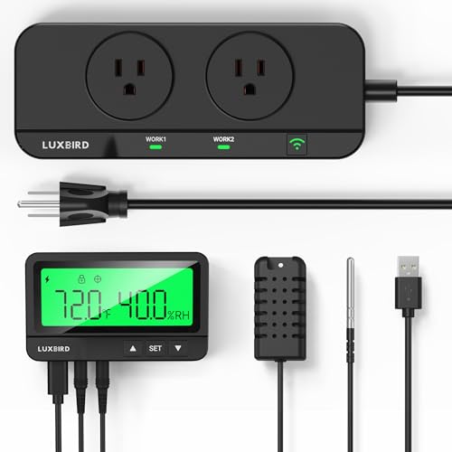 LUXBIRD WiFi Temperature Humidity Controller LTC-318-W with Monitor, App Control for Reptile Terrarium Greenhouse Grow Tent，2-Year Warranty (Black)