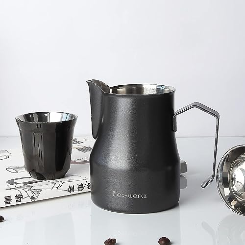 Espresso Steaming Pitcher Stainless Steel 12 oz Coffee Frothing Picther Milk Jug Cappuccino Latte Art Cup - color: Black, size: 11.8 Ounces