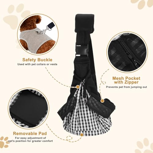 Dog Sling Carrier for Small Dogs and Cats Up to 16.5 Lbs, Breathable with Shoulder Pad Pet Crossbody Shoulder Bag, (Black, 1 Pcs) Intended for Outdoor/Camp/Travel - color: Black
