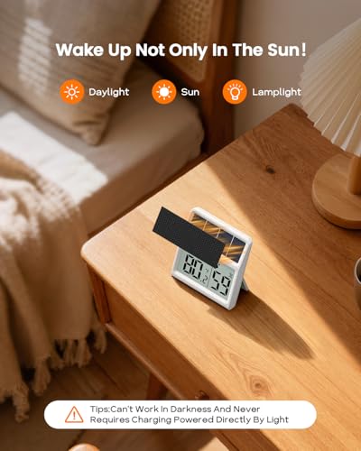 Digital Indoor Thermometer & Hygrometer, Light Powered (No Rechargeable Batteries Runs Only on Real-time Light Exposure) Solar Indoor Temperature and Humidity Monitor, Humidity Gauge - color: White