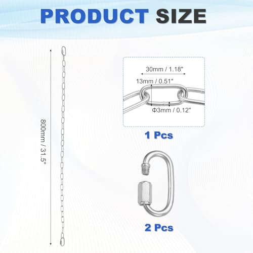 PATIKIL Gate Chain Lock, (31.5Inch, Silver) (1 Pcs)304 Stainless Steel Hanging Chain Lock for Stall Barn/Cabinet/Fence/Hammock/Pet Cages - size: 31.5Inch