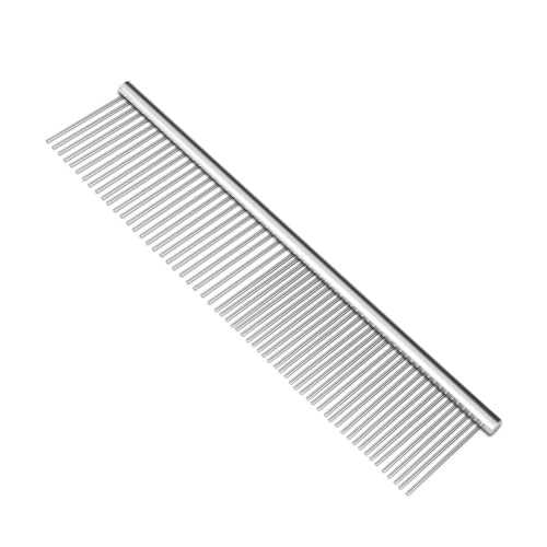 Flexzion Dog Comb, Stainless Steel Grooming Tool, 7 Inch, 45mm Teeth | Metal Comb for Dogs and Cats with Wide and Narrow Rounded Teeth to Detangle Knots and Remove Loose Hair From Medium Coats - size: Large (45mm)
