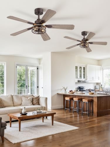 Fanbulous 42 Inch Farmhouse Rustic Caged Ceiling Fan with Lights, 2 Pack | Double-sided Color Blades , APP/Remote Control ,6-speed Wind & Reversible Function, Quiet, Timer, Oil Bronze - color: Oil Bronze