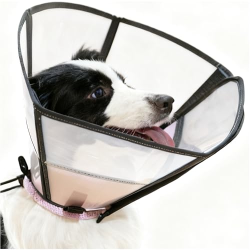 Soft Dog Cone, Stop Licking Deep Pet Recovery Collar After Surgery for Large Medium Dogs, Clear Plastic Breathable Elizabethan Head Neck Circle, Adjustable Comfortable Cones 20cm /8" Long (M Pink) - color: Pink, size: M(Neck:12.25-14.25")