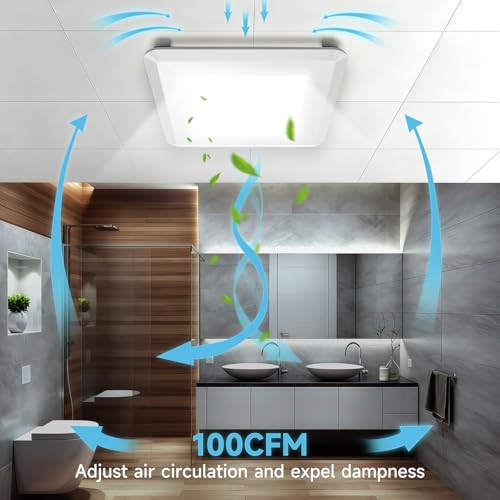 AHAWILL 100 CFM Ultra Quiet Bathroom Exhaust Fan with Light,0.9 Sones,5CCT Dimmable,Ceiling Opening 9.6'' x 9.6'',1000LM Ceiling Mount Bathroom Fan,Bathroom Vent Fan with Light,ETL & FCC - size: 10in