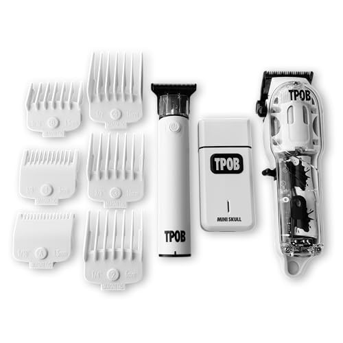 TPOB Slime 2 Barber Hair Clippers Trimmer Shaver Set for Men with Matte case and X Fade Blade (Matte White) - color: Matte White