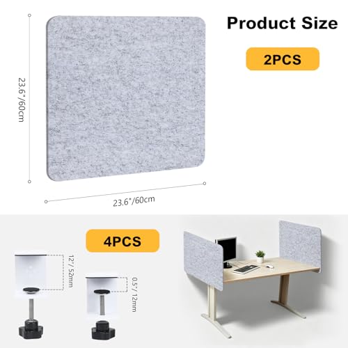 Desk Divider 2 Pcs Desk Privacy Panel 23.6'' x 23.6'',Acoustic Sound Absorbing and Noise Reducing Desk Partition for Office Desk,Clamp-on Desk Divider Partition with Adjustable Universal Base - size: 23.6''L x 23.6''W