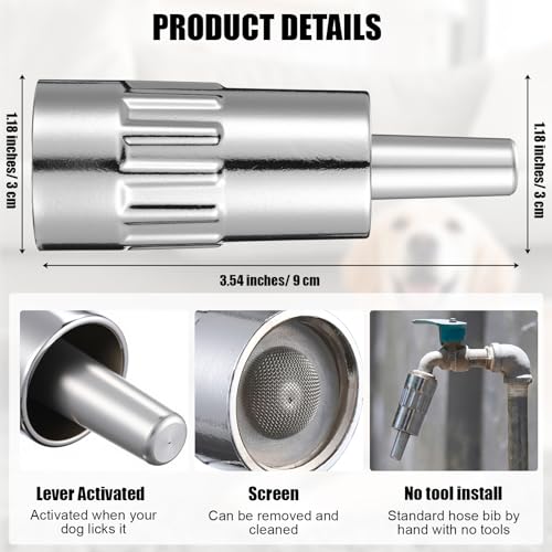Qinyoung 1 Pack Dog Waterer Faucet, 3/4" Hose Spigot Attachment Outdoor | Lick-activated Fountain Design, Anti-leak Tape Included, For Dogs Livestock Pets, Metal Construction, Outdoor Yard Use