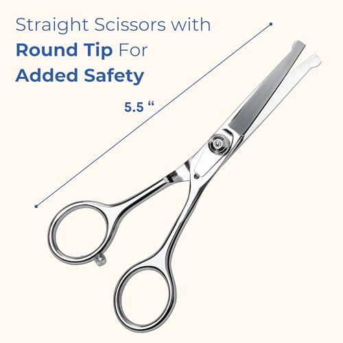 Pet Grooming Scissors Set - Round Tip Shears for Dogs & Cats | Professional-Grade Fur Trimming Shears Safely Cut Dog or Cat Hair. Set of 2.