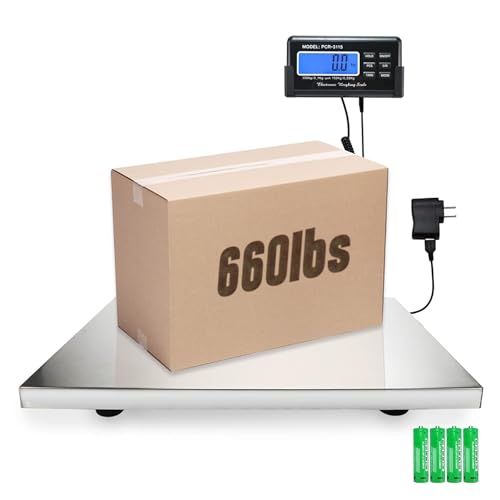 Charmline 660lbs x 0.1lbs High Accuracy Digital Postal Scale, Pet Vet Scale with 17x21in Large Stainless Steel Platform, Heavy Duty Scale for Packages/Dog/Postage/Luggage, Battery&AC Adapter Powered - size: 21x17 in