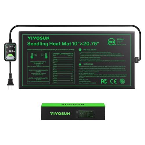 VIVOSUN 10"x20.75" Seedling Heat Mat with Built-in Temperature Controller | UL & MET-Certified Waterproof Plant Heating Pad for Germination, Hydroponics, Brewing, Breeding, and Greenhouses - size: 10"x20.75"