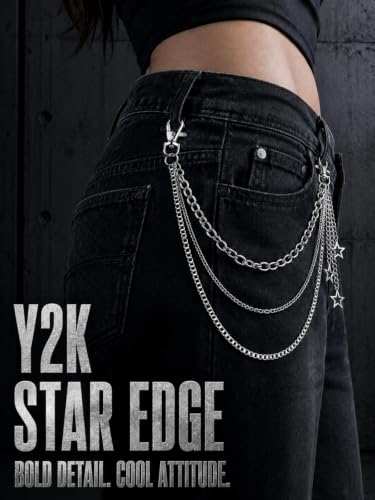 Layered Wallet Chain, Pants Chain for Men and Women | Layered wallet and pants chains for men and women to style jeans with punk, Y2K, biker, and streetwear looks. - color: Starlight Silver - Star Triple