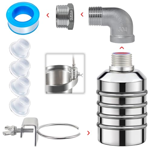 Leak-Proof NPT 1/2" Water Float Valve,1/2" to 3/4" 304 Stainless Steel Fully Automatic Water Level Control Float Valve for Water Tank, Cattle Tank, Pool, Fish Tank, Distiller, Livestock Troughs