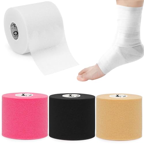 OK TAPE Pre Wrap Tape 4-Rolls 120 Yds Athletic Foam Underwrap for Sports | Skin-friendly and Latex-free, Protect for Ankles Wrists Hands and Knees, 2.75 Inches x 30 Yards -Black/Pink/Beige/White - color: Mix Color 01, size: 2.75 Inch x 30 Yards
