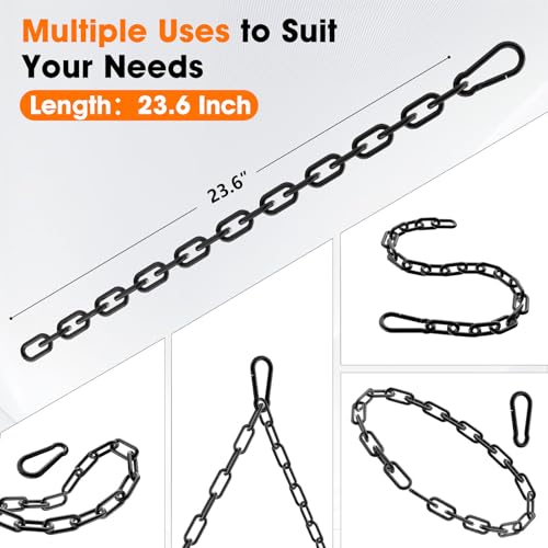 Gate Chain Lock, 23.6 Inch Chain Fence Gate Latch, Black Dia 5mm-2Pcs | Outdoor Hardware Lock Chain with Carabiner for Yards, Pet Cages, Horse Goat Dog Stall Barn and Fence Gates - color: Black Dia 5mm-2Pcs