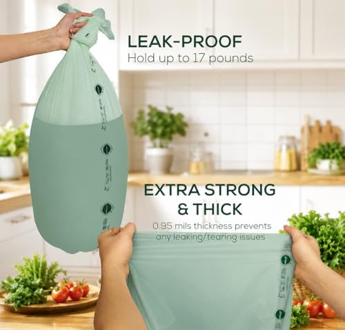 ANECO Compostable Food Waste Bags 13 Gallon, 50 Count | Extra Thick Kitchen Compost Bags With Handles, Large Compostable Bags for Tall Kitchen Bin