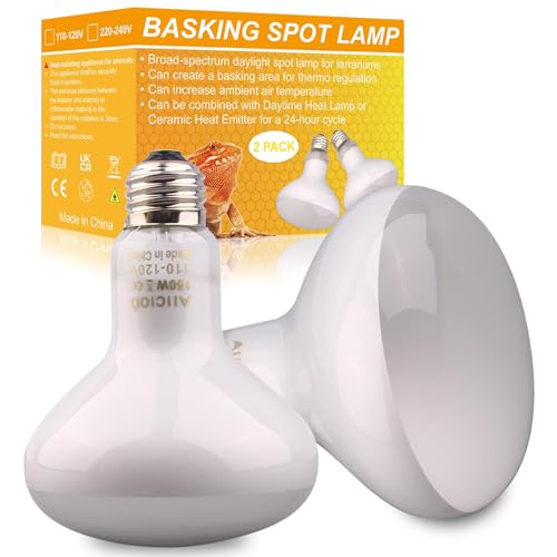 Aiicioo Reptile Basking Light Bulb - 150W Reptile Heat Lamp 2 Pack UVA Daylight Amphibians Basking Bulb for Bearded Dragon Turtle Hermit Crab Gecko Lizard Chicken - color: ['White'], size: ['150W']