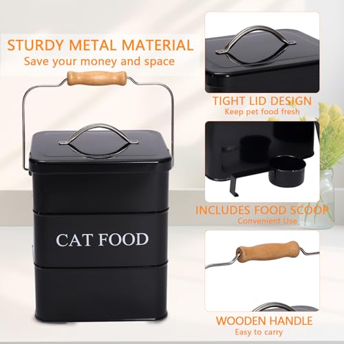 Cat Food Treat Storage Container with lid scoop included - Perfect Farmhouse Cat Food Bin for Kitchen Countertop, Shelf, Decoration Home - Cat Food - Black - color: Black Cat Food