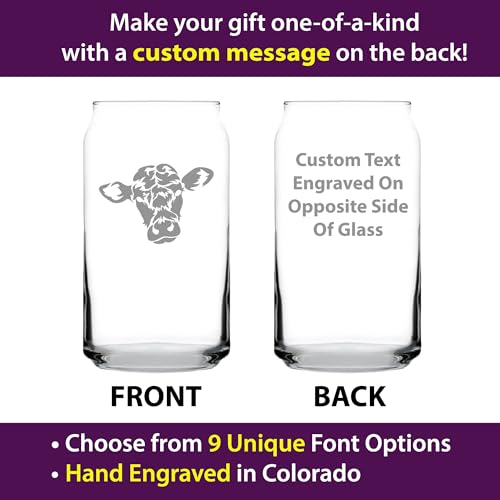 Custom Cow Face Personalized Can Shaped Pint Glass for Cow Gifts - 16 oz | Bevvee Customizable personalized cattle gift ideas for cow lovers, farmers and ranchers. - style: Custom