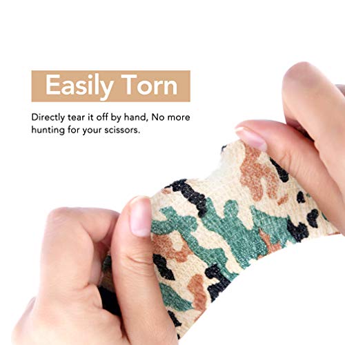 RISEN Cohesive Bandage 2” x 5 Yards, 6 Rolls, Self Adherent Wrap Medical Tape, Adhesive Flexible Breathable First Aid Gauze Ideal for Stretch Athletic - color: Desert Camo