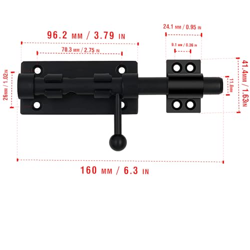 Slide Bolt Gate Latch, 6.3 Inch Heavy Duty Solid Stainless Steel Bolts Latches,for Fence, Yard Doors, Garages, Bedrooms, Cupboards and Window (2 Pack, Black) - color: 6.3" Slide Latch - 2 Pack