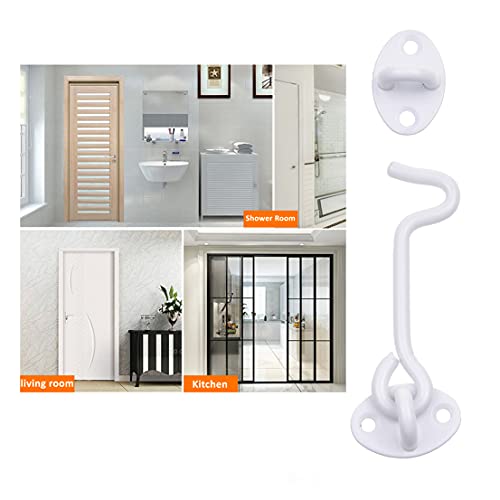 Eco-Fused 4-inch Heavy Duty Hook and Eye Latch - 1x Barn Door Lock (White), 4X Mounting Screws - Powder Coated Stainless Steel Hooks for Door, Windows, Sheds, Fences, Gates, Closets, Cabinets - color: 1 set: 4 inch - White