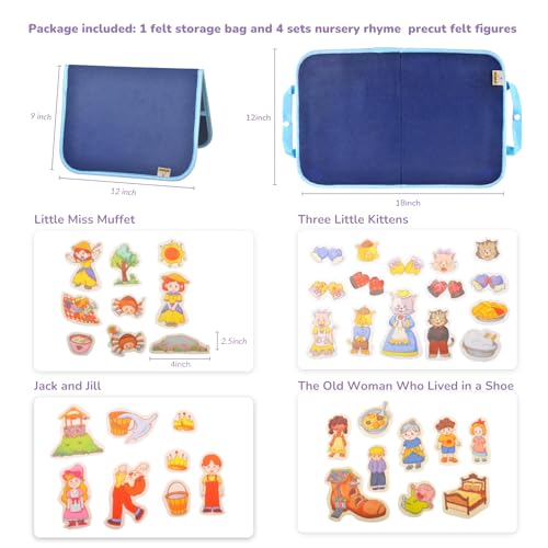 CHEFAN Felt/Flannel Board Story Set, PRECUT Felt Pieces for Preschool Toddlers Circle Time,Three Little Kittens,Old Woman Who Lived in Shoe,Little Miss Muffet,Jack and Jill - color: Three Little Kittens