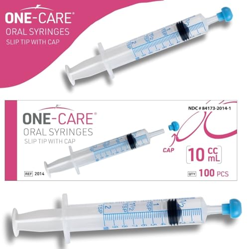 200 Pack, ONE-CARE 10ml Oral Syringe with Cap - Sterile, Individually Wrapped - (100 Syringes 10ml), Slip Tip, Uses include oral administration of medicine for infants, adults and animals - size: 10 ml Blue Scale (Pack of 2)