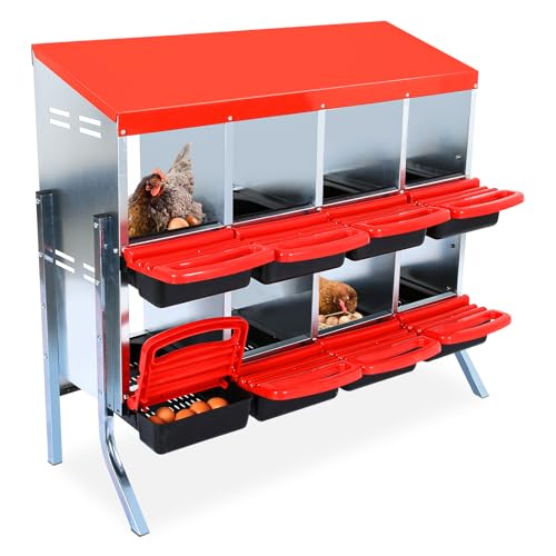 Chicken Nesting Box, 8 Hole 2 Layer Hen Nest Boxes with Legs, Roll Away Eggs Laying Boxes,Cleanable Pull Out Hen Roosting Boxes - size: Red- 8 compartment with legs