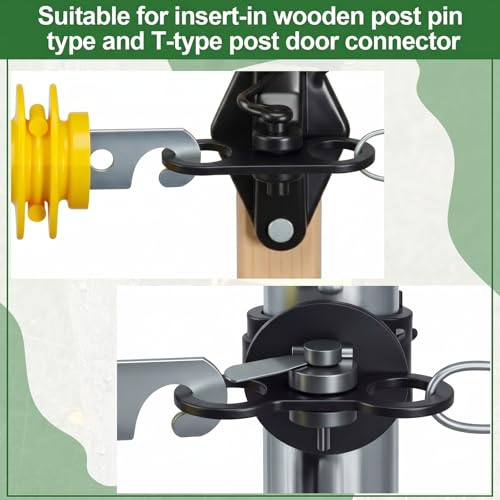 25 Pcs T-Post Electric Fence Gate Hook Heavy Duty Eyelet Set, Pin-Lock Insulator Gate Connector for High Tensile Ranch Farm and Property Fencing (Black) - color: Black