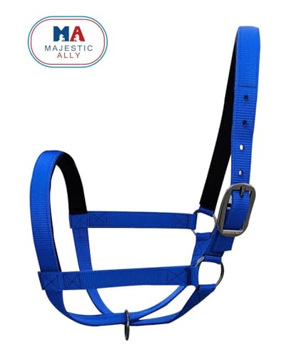 Majestic Ally Adjustable Nylon Cattle Halter with Padded Crown and Nose - 6-Month Warranty - color: Royal Blue