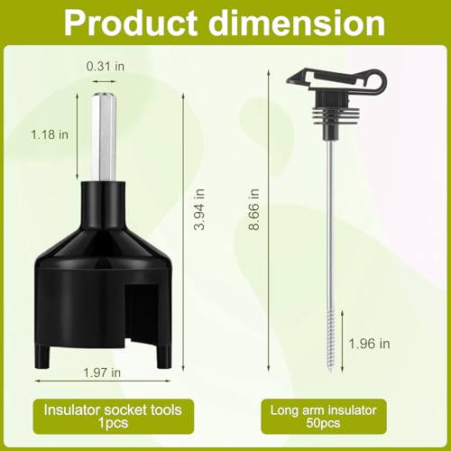 50 Pcs Black Electric Fence Wire Screw-in Insulator and 1 Insulator Socket Tool Labor-Saving Fence Ring Post Wood Post for Tape Rope Electric Wire Animal Agricultural Garden(Functional) - style: Functional