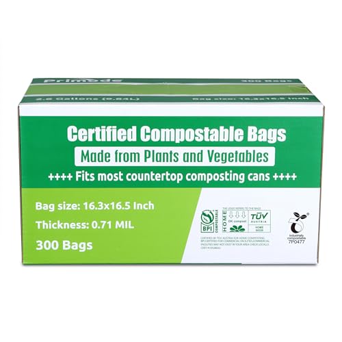 Compost Bags, Compostable Trash Bags 2.6 Gallon Compostable Bags Small 300 Count Compost Bags for Countertop bin Extra Thick 0.71 Mil. ASTM D6400 Certified By BPI and TÜV AUSTRIA 2.6 Gallon, 300 Units - size: 300 Count (Pack of 1), style: 2.6 Gallon