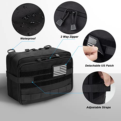 Jueachy Tactical Molle Pouch Large Admin Bag Utility Tool Pouches Molle Attachment EDC Pouches Expandable Molle Accessories Organizer Medical Pocket U.S.A Patch Included - color: Black
