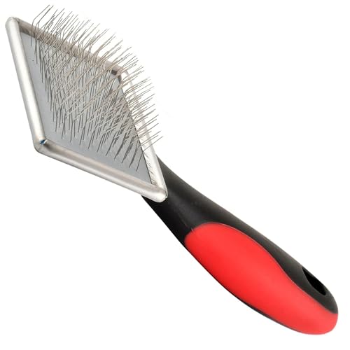 Jeffers Pet Non Slip Slicker Grooming Brush – Soft Flexible Pins, Red & Black Handle. Detangling Grooming Tool for Dogs & Cats w/Short, Long, Thick & Curly Coats, Easy Storage, Travel Size - Small - color: Non Slip Slicker, size: Small
