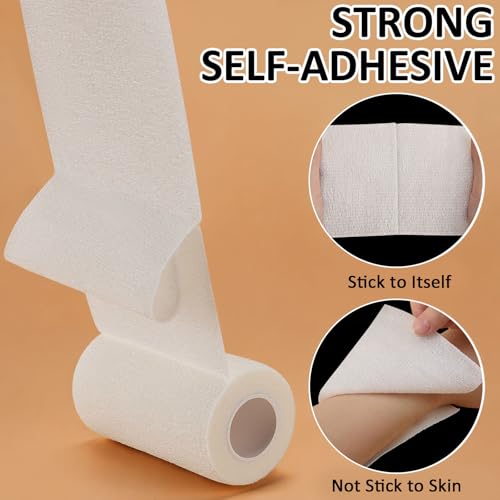 TOBWOLF 12PCS Self Adhering Bandage, 4" x 5yd Cohesive Elastic Bandage Wrap | Breathable & Non-Woven Fabric, Elastic Bandage Tape, Protective Vet Wrap for Outdoor Hunting Rifle Knife Handles - size: 4" x 5yd